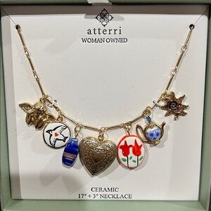 Atterri | Heart Locket Necklace w/ Vintage Ceramic Charms & Angelic Accents